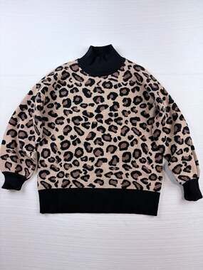 Rachel Zoe Leopard Print Mock Neck Sweater Black Tan Size XS